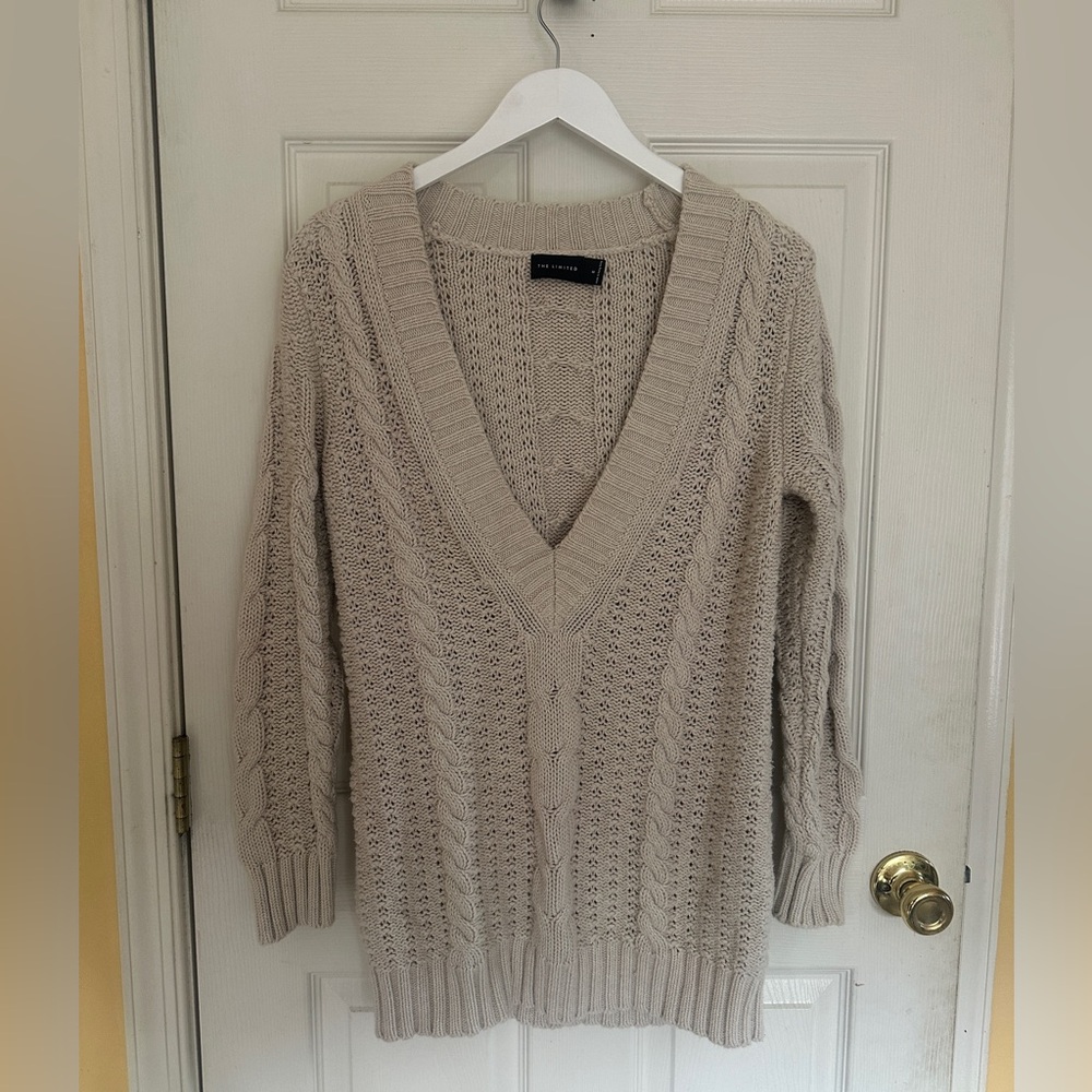 Vintage 90s Express Cable Knit V-Neck Sweater M